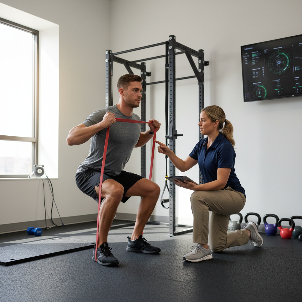 Physical therapist performing movement assessment with athlete in Columbus physical therapy clinic