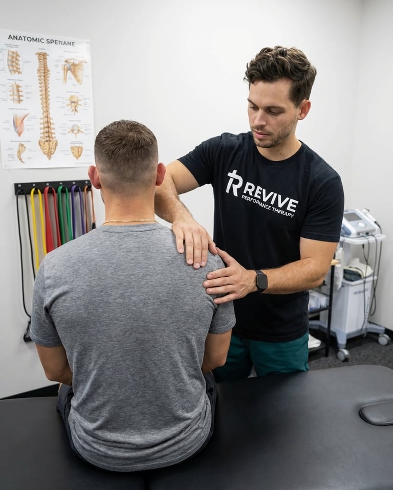Patient receiving manual therapy on their shoulder at a performance physical therapy clinic in Columbus, GA