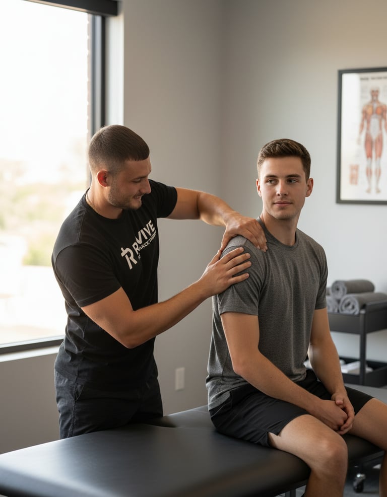 Physical therapist providing one-on-one manual therapy to athlete in Columbus, GA performance therapy clinic