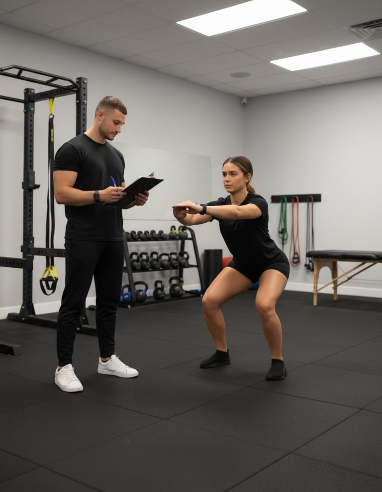 Athlete performing functional movement assessment with physical therapist in Columbus sports performance clinic